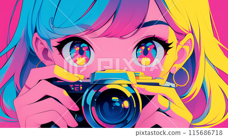 Anime-style girl holding a camera AI 115686718