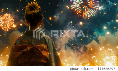 浴衣女人抬頭看煙火 浴衣女人抬頭看煙火 115686897