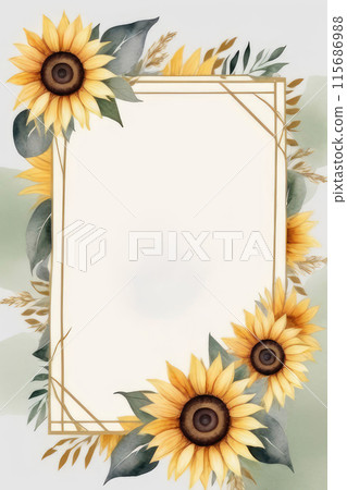 Watercolor wedding summer invitation template with sunflowers, abstract art background vector. Watercolor wedding summer invitation template with sunflowers, abstract art background vector. 115686988