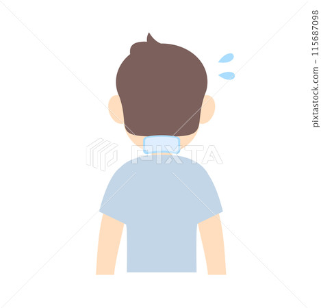 一個男孩脖子後面貼著降溫單 115687098