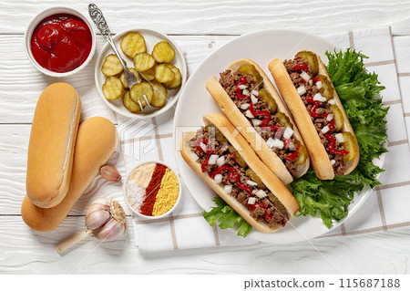 Midwestern Loose Meat Sandwiches on a white plate 115687188