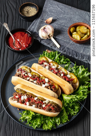 Midwestern Loose Meat Sandwiches on a grey plate 115687196