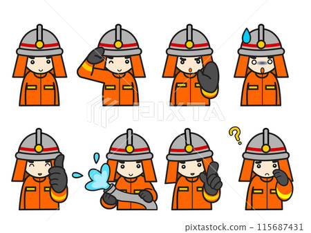 Firefighter facial expression set 115687431
