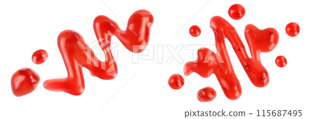 Red strawberry jam isolated on white background with full depth of field, Top view. Flat lay 115687495