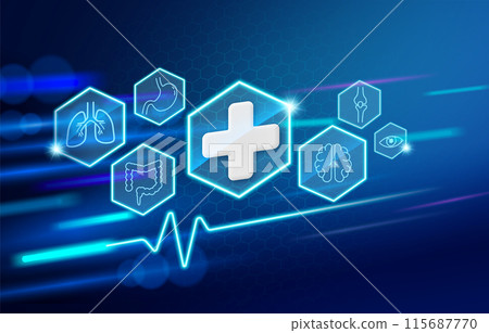 Medical evolution uses modern technology to diagnose diseases and provide virtual patient guidance in digital healthcare. Vector medical illustration. 115687770