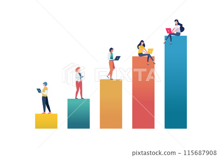 People on increase bar chart isolated on white background. People on increase bar chart isolated on white background. 115687908