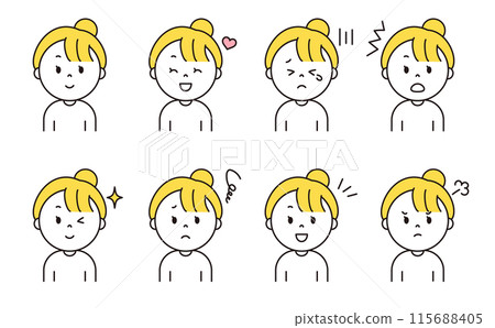 簡單女性臉部表情套裝02_yellow 115688405