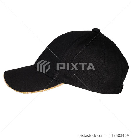 Black Baseball Cap Side View Black Baseball Cap Side View 115688409