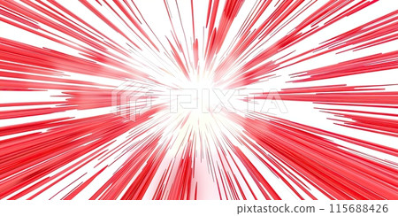 Red and white lines radiating outwards from central white point, creating sense of perspective and depth 115688426