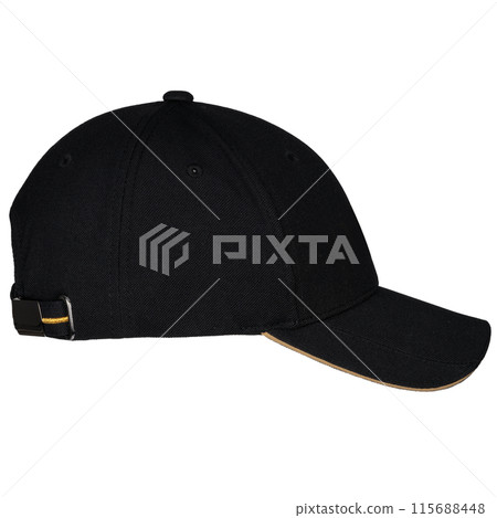 Black Baseball Cap Side View Black Baseball Cap Side View 115688448