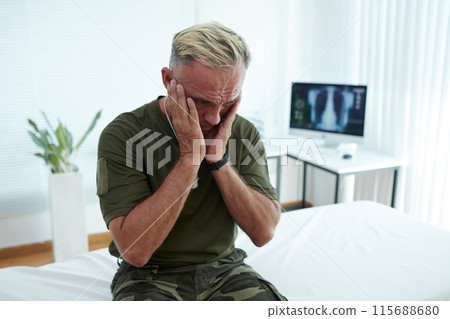 Upset Soldier Sitting in Ward 115688680