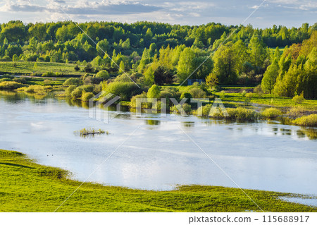 Sorot river on a sunny summer day, rural landscape 115688917