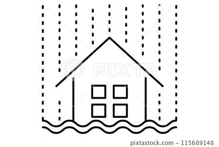 Heavy rain flood, natural disaster simple line icon Heavy rain flood, natural disaster simple line icon 115689148