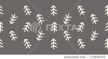 Seamless background forest tree warm terracotta baby pattern. Simple whimsical minimal earthy two-tone color. Ideal for kids nursery wallpaper or boho woodland nature fashion all-over print. 115689203