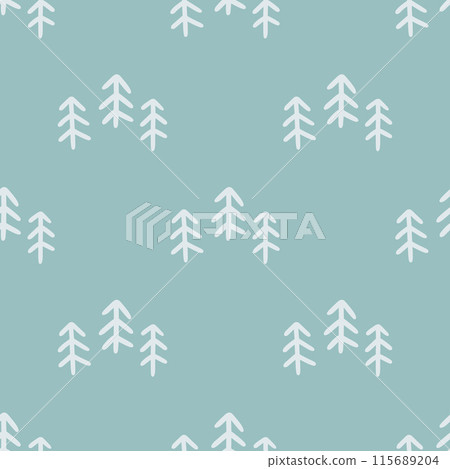 Seamless background forest tree gender-neutral baby pattern. Simple whimsical minimal earthy two-tone color. Ideal for kids nursery wallpaper or boho woodland nature fashion all-over print. 115689204