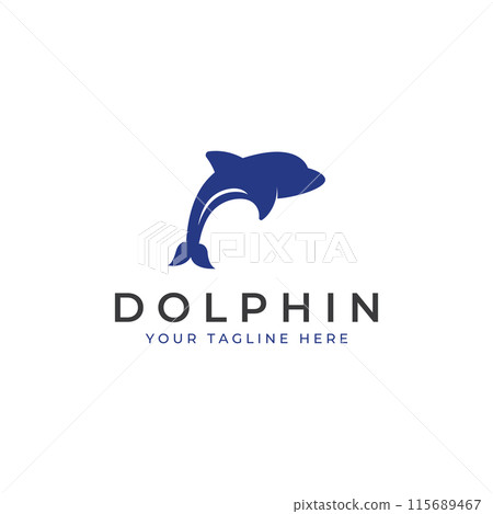 Dolphin logo. Dolphin jumping on the waves of sea or beach. With vector illustration editing. 115689467