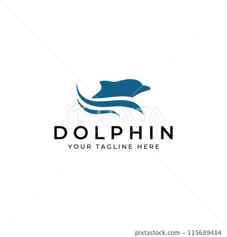 Dolphin logo. Dolphin jumping on the waves of sea or beach. With vector illustration editing. 115689484