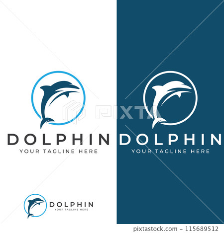 Dolphin logo. Dolphin jumping on the waves of sea or beach. With vector illustration editing. 115689512