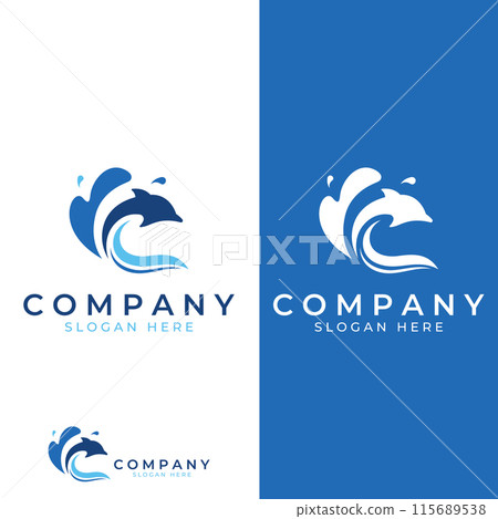 Dolphin logo. Dolphin jumping on the waves of sea or beach. With vector illustration editing. 115689538