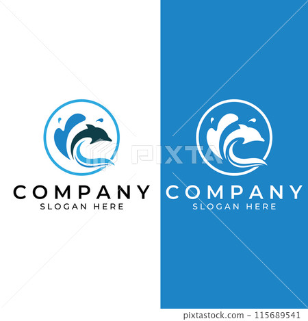 Dolphin logo. Dolphin jumping on the waves of sea or beach. With vector illustration editing. 115689541