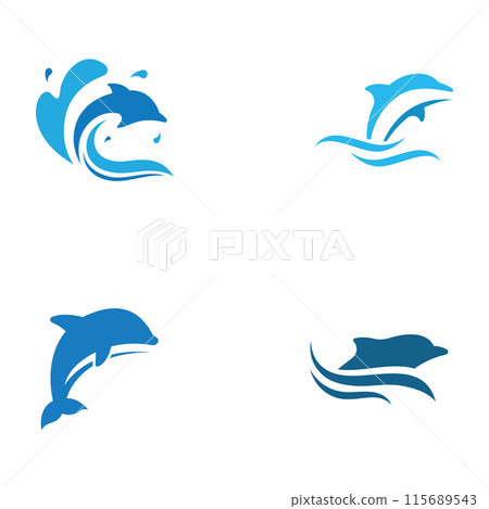 Dolphin logo. Dolphin jumping on the waves of sea or beach. With vector illustration editing. Dolphin logo. Dolphin jumping on the waves of sea or beach. With vector illustration editing. 115689543