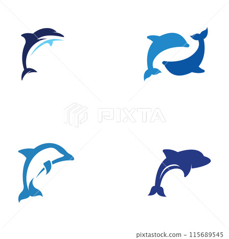 Dolphin logo. Dolphin jumping on the waves of sea or beach. With vector illustration editing. Dolphin logo. Dolphin jumping on the waves of sea or beach. With vector illustration editing. 115689545