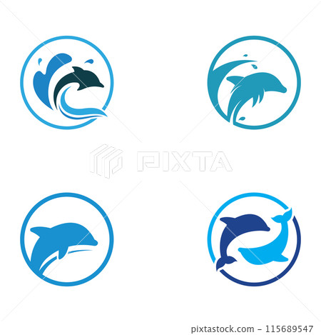 Dolphin logo. Dolphin jumping on the waves of sea or beach. With vector illustration editing. 115689547
