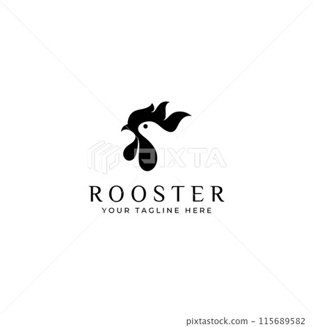 Chicken logo, rooster head logo with fish combination. Logo for company business, restaurant or restaurant or food stall. Using penditan simple vector illustration. 115689582