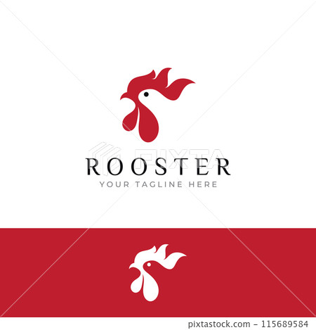 Chicken logo, rooster head logo with fish combination. Logo for company business, restaurant or restaurant or food stall. Using penditan simple vector illustration. 115689584