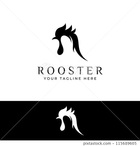 Chicken logo, rooster head logo with fish combination. Logo for company business, restaurant or restaurant or food stall. Using penditan simple vector illustration. 115689605