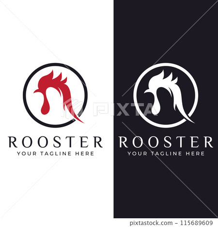 Chicken logo, rooster head logo with fish combination. Logo for company business, restaurant or restaurant or food stall. Using penditan simple vector illustration. 115689609