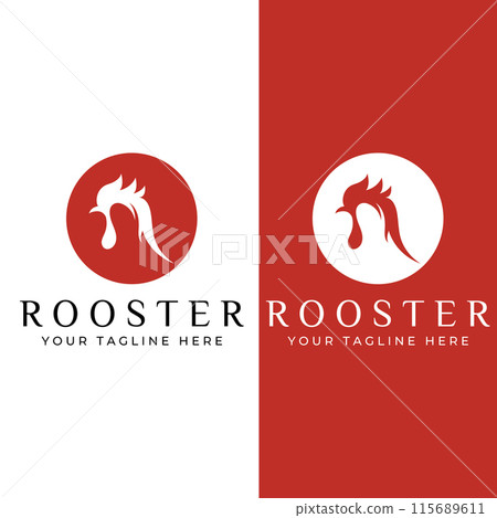 Chicken logo, rooster head logo with fish combination. Logo for company business, restaurant or restaurant or food stall. Using penditan simple vector illustration. 115689611