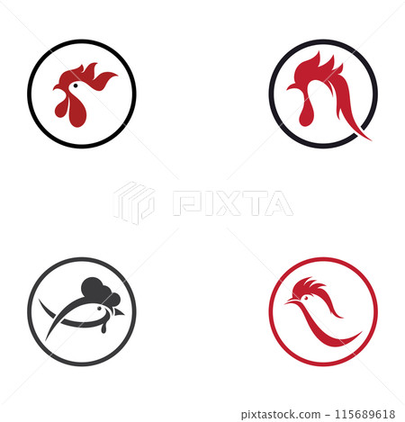Chicken logo, rooster head logo with fish combination. Logo for company business, restaurant or restaurant or food stall. Using penditan simple vector illustration. 115689618