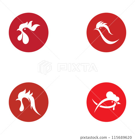 Chicken logo, rooster head logo with fish combination. Logo for company business, restaurant or restaurant or food stall. Using penditan simple vector illustration. 115689620