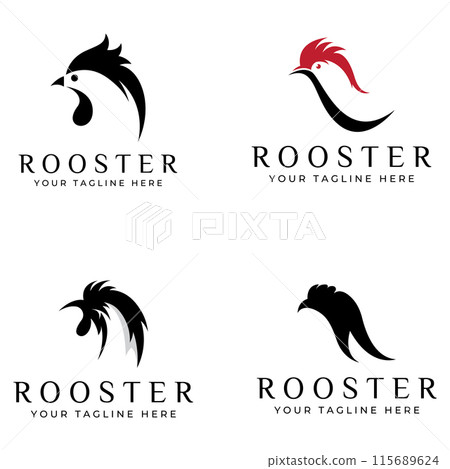 Chicken logo, rooster head logo with fish combination. Logo for company business, restaurant or restaurant or food stall. Using penditan simple vector illustration. 115689624