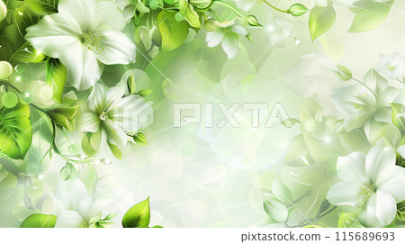 綠色和白色花卉壁紙 115689693