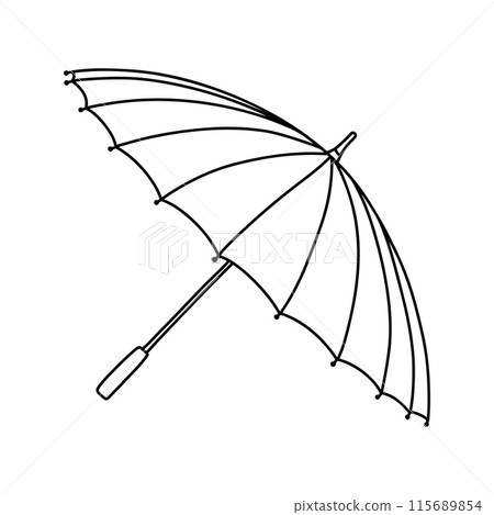 Umbrella in doodle style isolated on white background. Linear open umbrella. 115689854