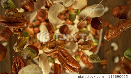 Freeze Motion of Flying Nuts Mix. Freeze Motion of Flying Nuts Mix. 115690035