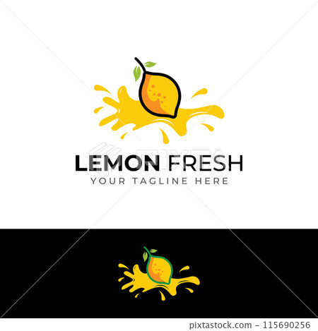 Fresh lemon fruit logo with leaves and fresh drink of lemon fruit. Logo vector illustration modern template. 115690256