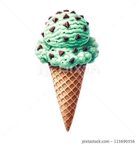 Chocolate mint ice cream in a cone 115690356