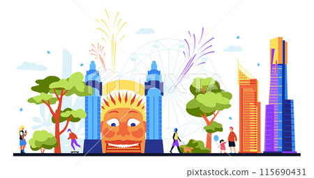 Evening at Luna park - modern colored vector illustration Evening at Luna park - modern colored vector illustration 115690431