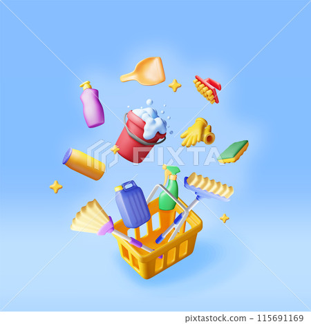 3D set of home cleaning tools isolated 3D set of home cleaning tools isolated 115691169