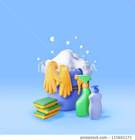 3D set of home cleaning tools isolated 3D set of home cleaning tools isolated 115691171