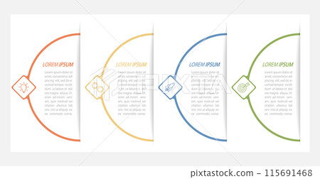 4 stages of development, improvement or training. Infographics with visual action icons for business, finance, project, plan or marketing 115691468