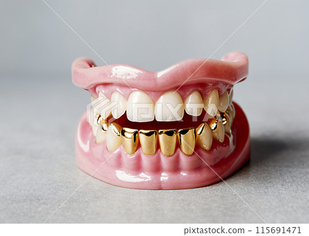 白牙與金牙假牙,牙齒模型 白牙與金牙假牙,牙齒模型 115691471