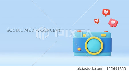 3d realistic camera and social icons 3d realistic camera and social icons 115691833