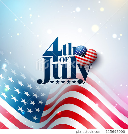 4th of July Independence Day of the USA Illustration with Typography Lettering on Vintage American Flag Background. Vector Fourth of July National Celebration Design for Banner, Greeting Card 115692000