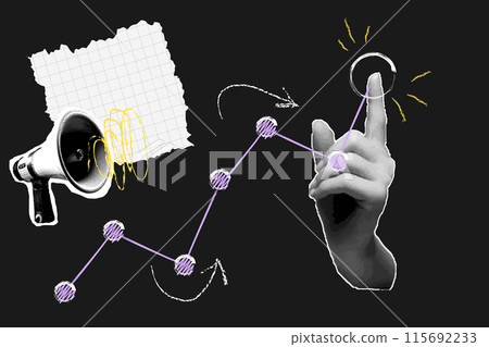 Template for pop collage business growth, halftone infographic. Vector Illustration. 115692233