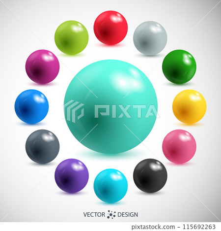set of colored spheres on grey background. vector illustration 115692263