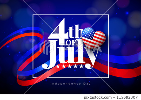 4th of July Independence Day of the USA Illustration with Typography Lettering on American Flag Color Background. Vector Fourth of July National Celebration Design for Banner, Greeting Card 115692307
